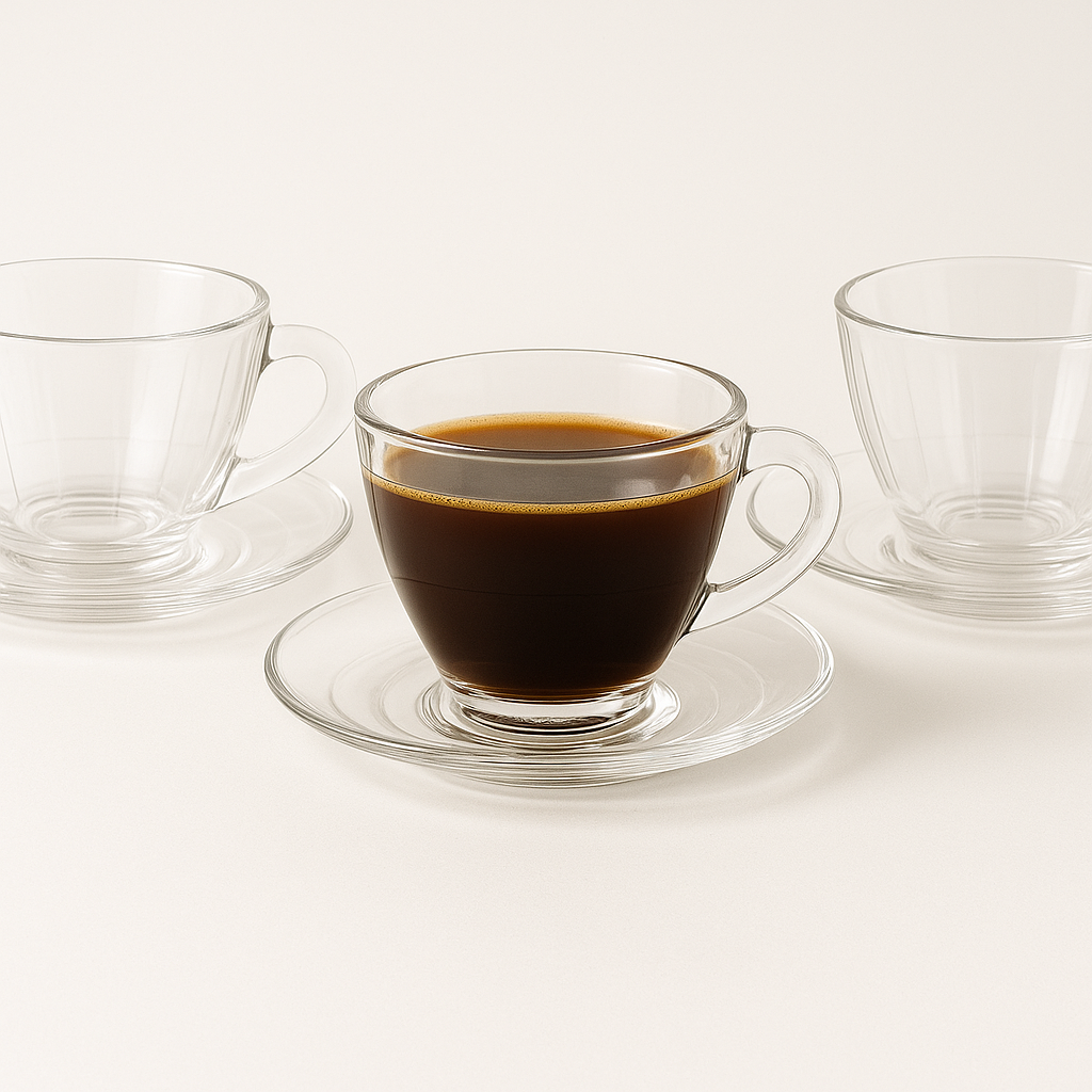 Jogo Xicaras 150ml De Vidro Cha Com Pires 12 Peças