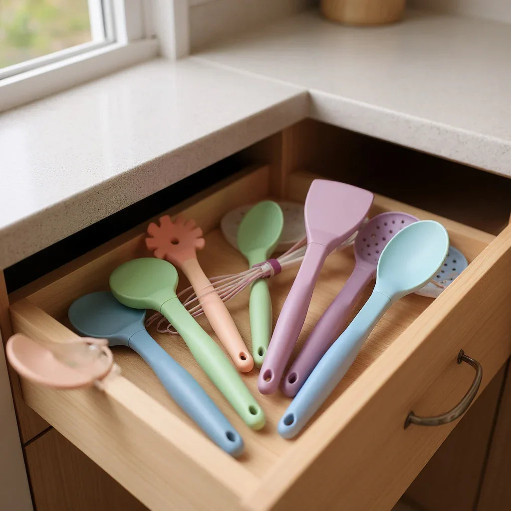 Kit de Utensílios Coloridos com Suporte Organizador para Cozinha