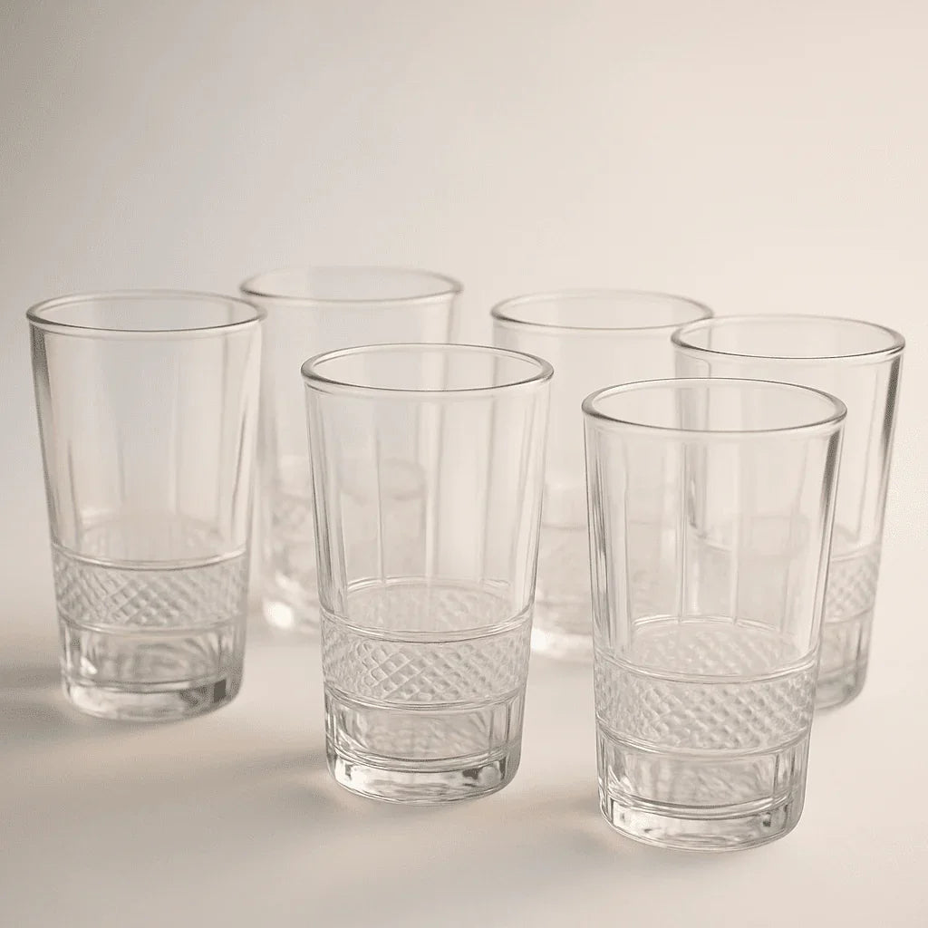 Conjunto com 6 Copos Alto de Vidro 370ml com Design Facetado Elegante alidolado