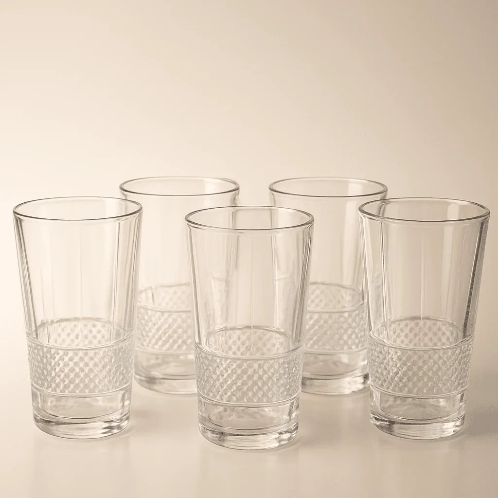 Conjunto com 6 Copos Alto de Vidro 370ml com Design Facetado Elegante alidolado