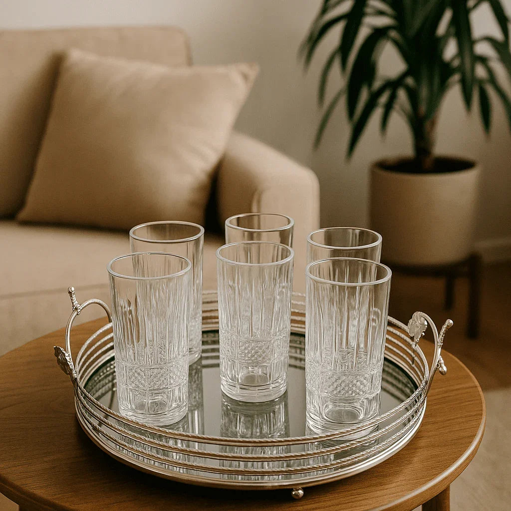 Conjunto com 6 Copos Alto de Vidro 370ml com Design Facetado Elegante alidolado