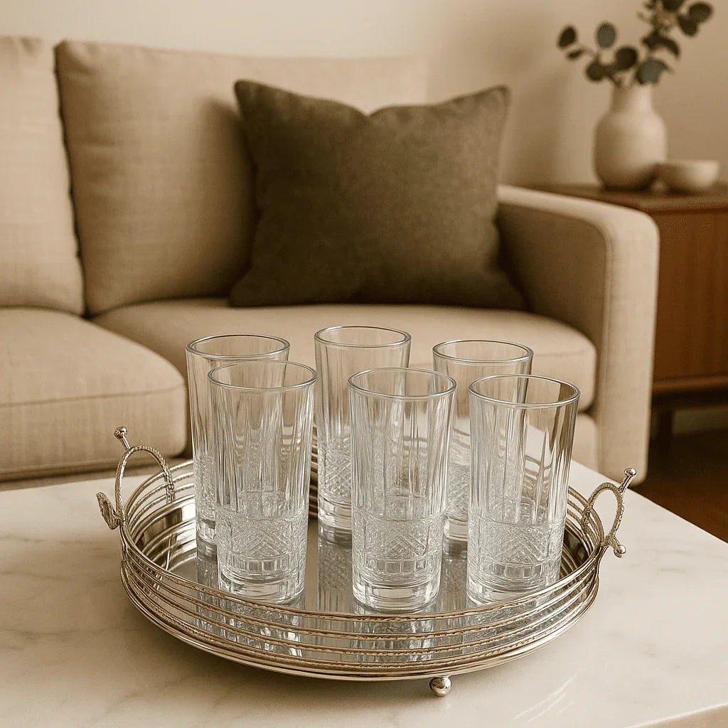 Conjunto com 6 Copos Alto de Vidro 370ml com Design Facetado Elegante alidolado