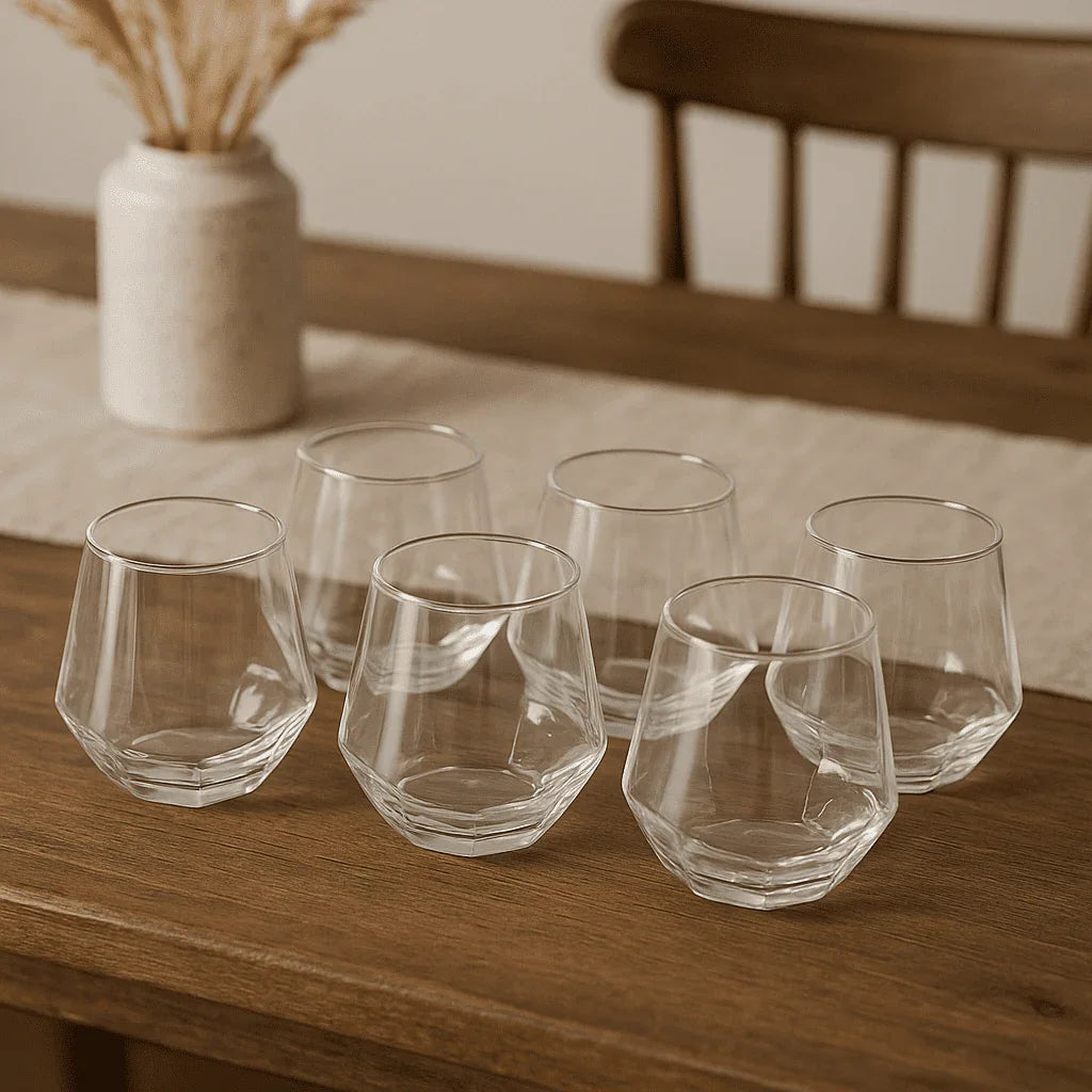 Conjunto com 6 Copos de Vidro com Design Geométrico 310ml alidolado