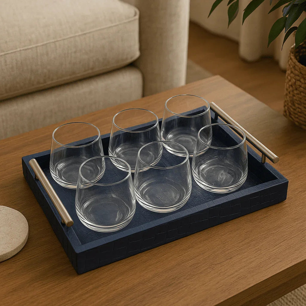 Conjunto com 6 Copos de Vidro com Design Geométrico 385ml alidolado