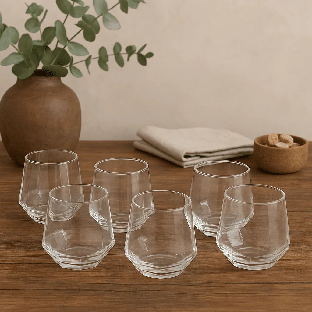 Conjunto com 6 Copos de Vidro com Design Geométrico 310ml alidolado