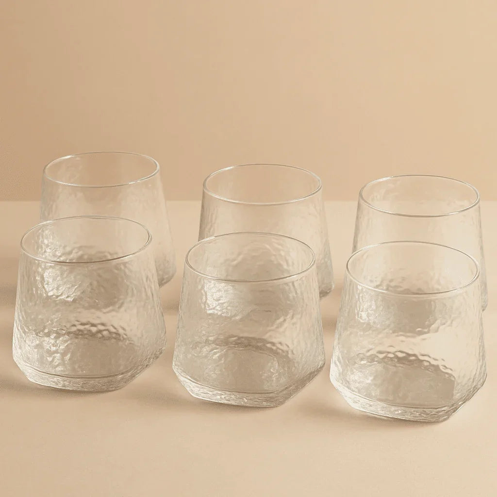 Conjunto com 6 Copos de Vidro com Relevo Geométrico 310ml alidolado