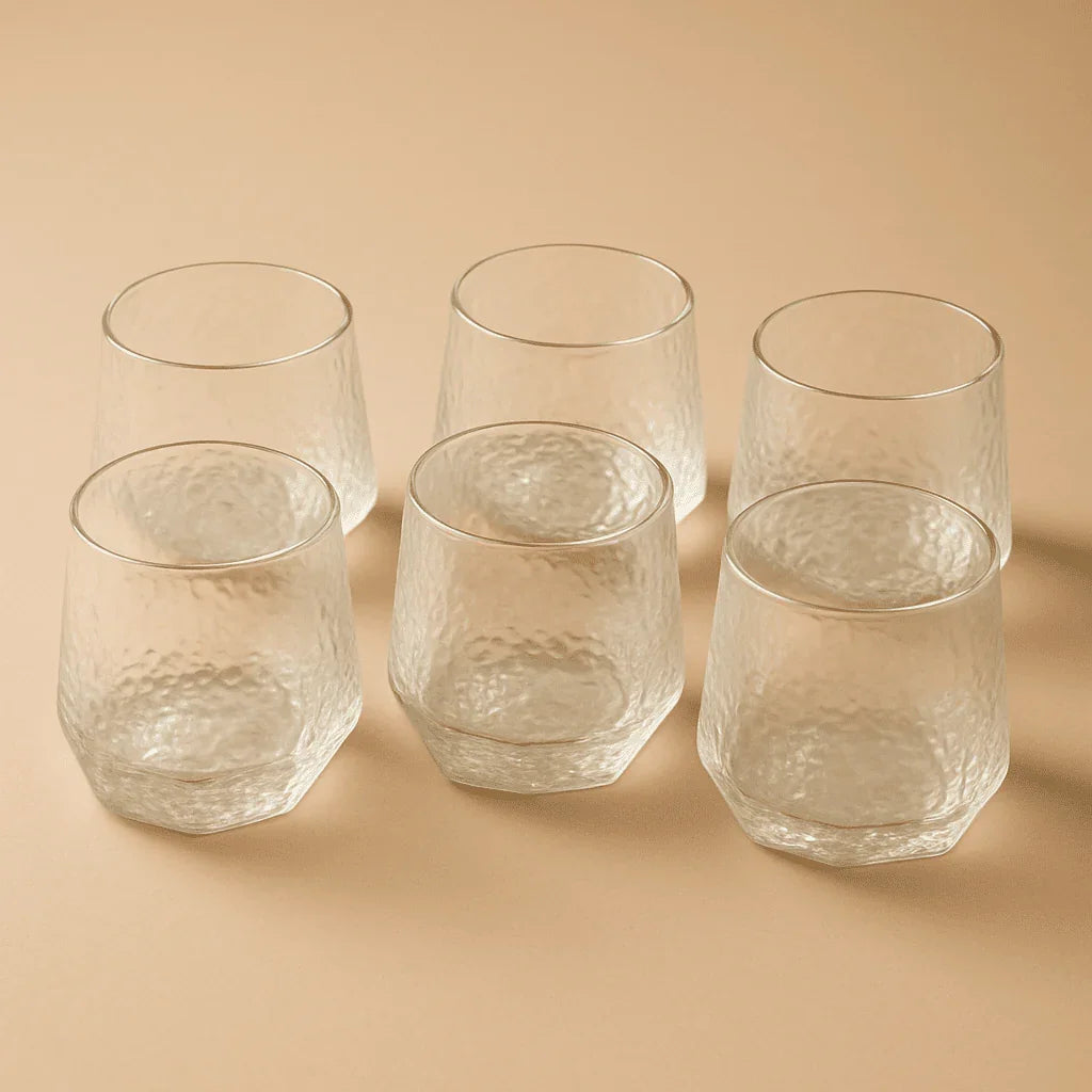 Conjunto com 6 Copos de Vidro com Relevo Geométrico 310ml alidolado
