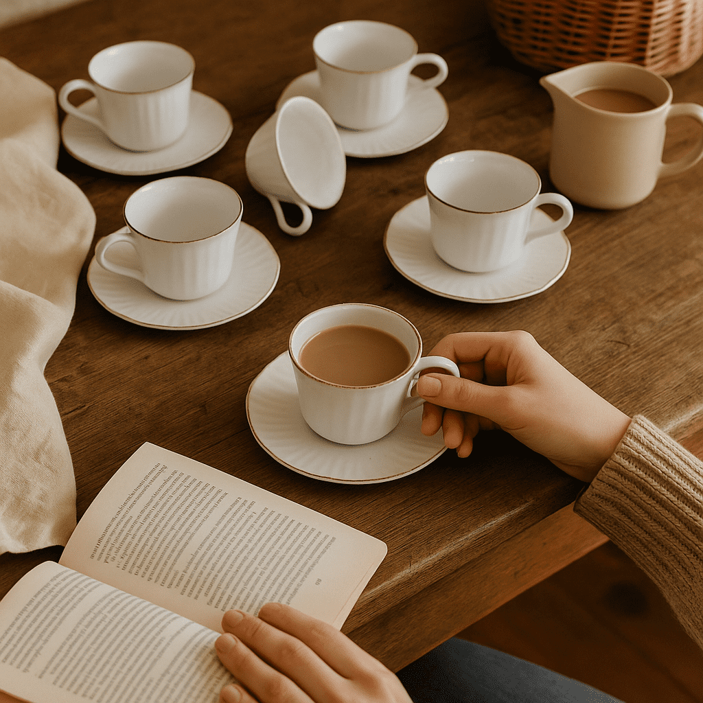 Conjunto com 6 Xícaras de Café com Pires alidolado