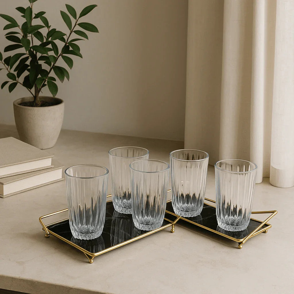 Conjunto de 6 Copos Alto de Vidro 330ml com Detalhe Decorativo alidolado