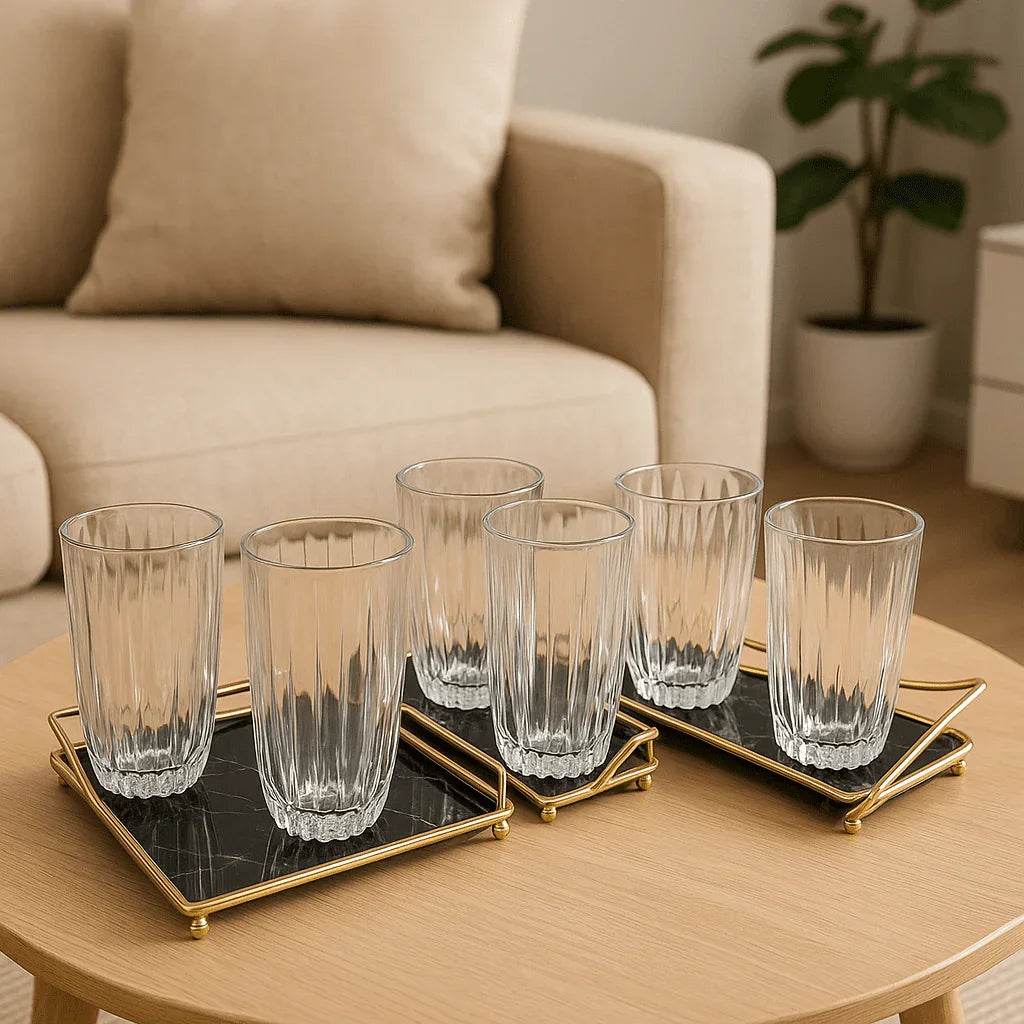 Conjunto de 6 Copos Alto de Vidro 330ml com Detalhe Decorativo alidolado