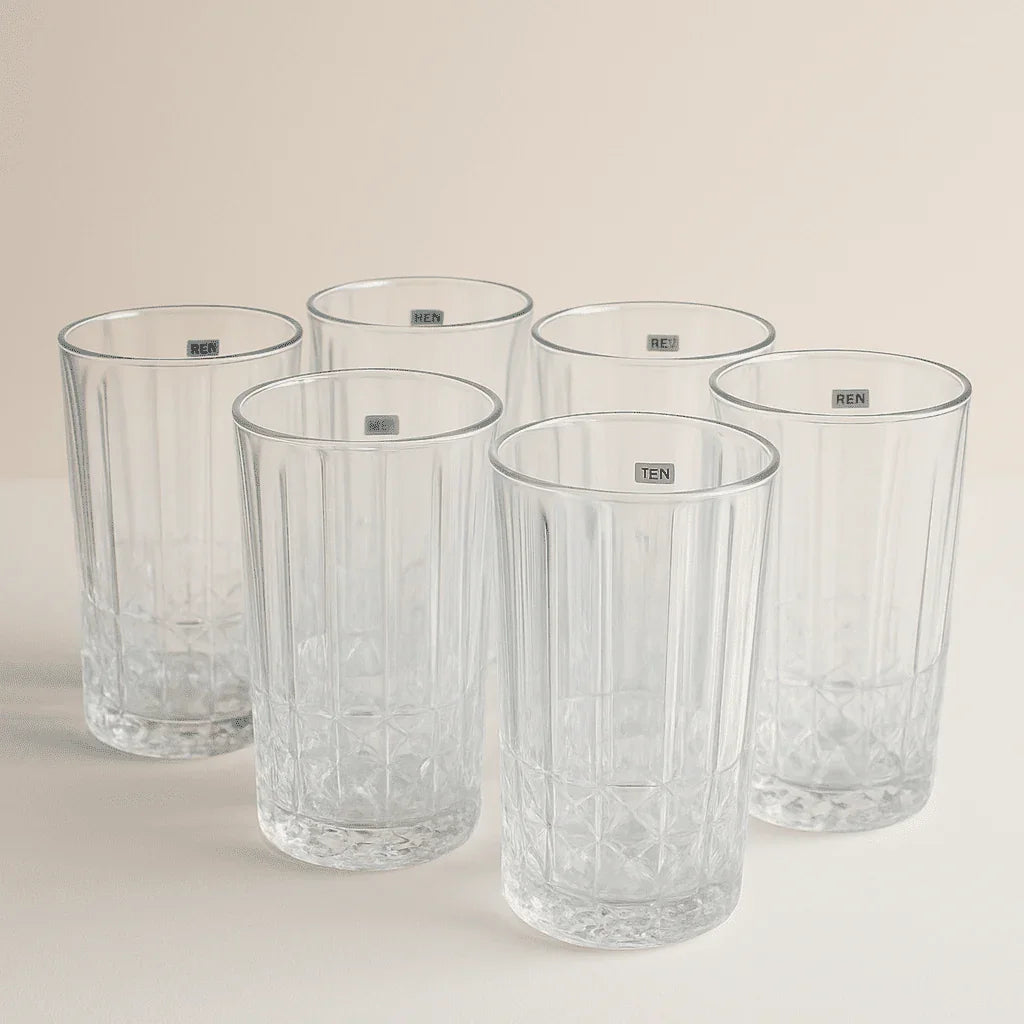 Conjunto de 6 Copos Alto de Vidro 330ml com Textura Elegante alidolado