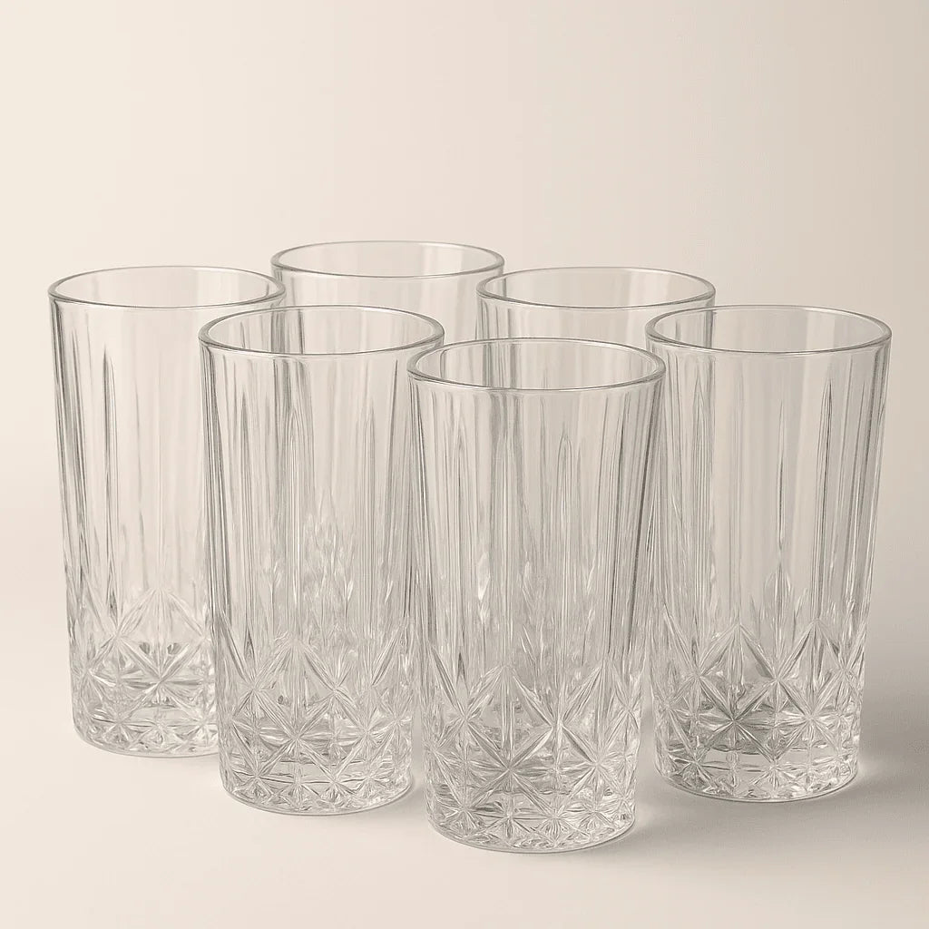 Conjunto de 6 Copos Alto de Vidro 330ml com Textura Elegante alidolado