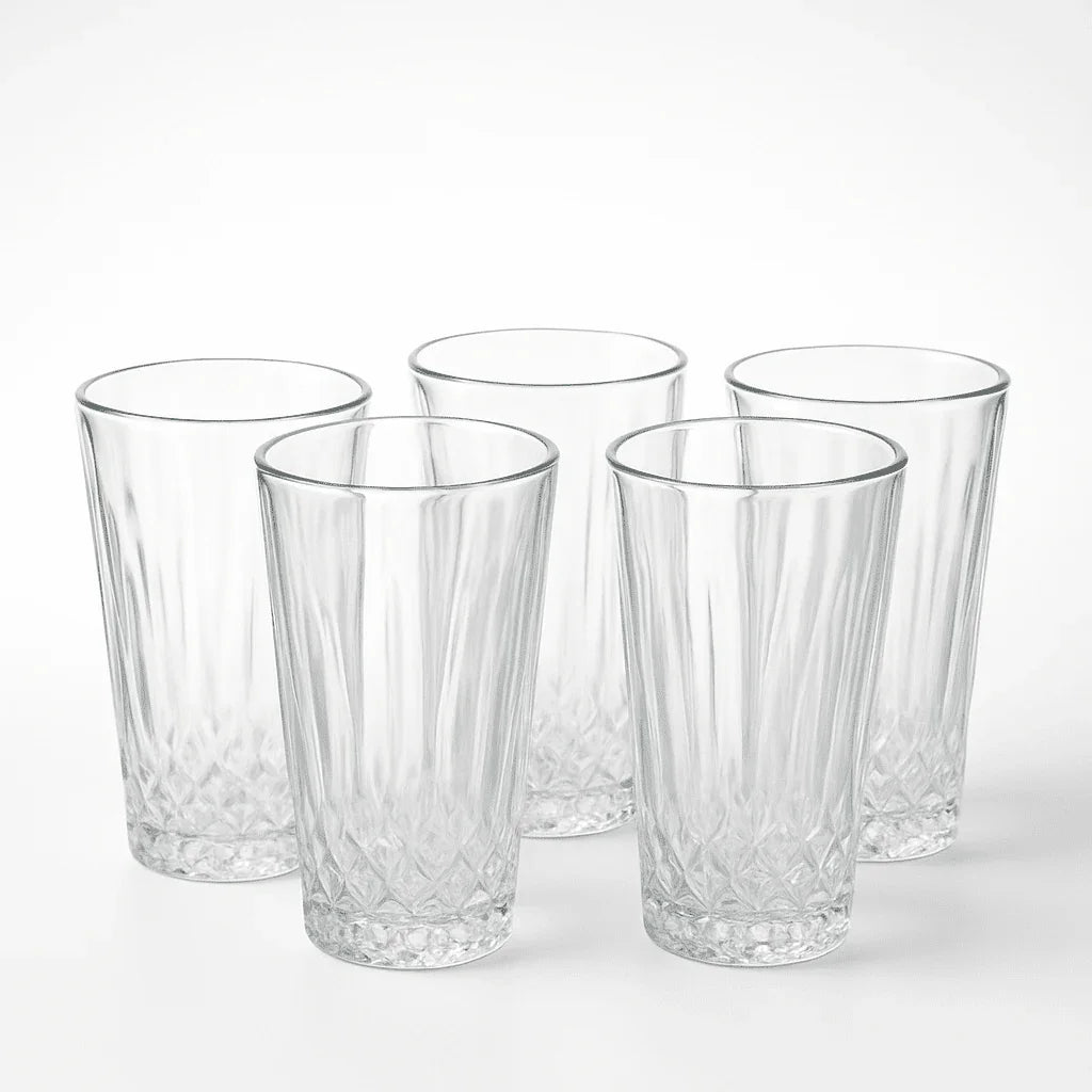 Conjunto de 6 Copos Alto de Vidro 370ml com Design Estilo Cristal alidolado