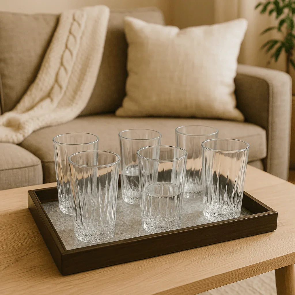 Conjunto de 6 Copos Alto de Vidro 370ml com Design Estilo Cristal alidolado