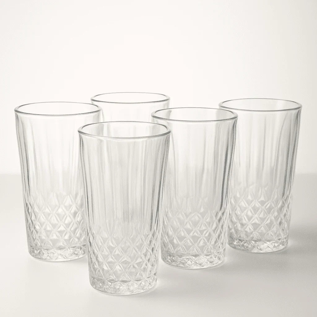 Conjunto de 6 Copos Alto de Vidro 370ml com Design Estilo Cristal alidolado