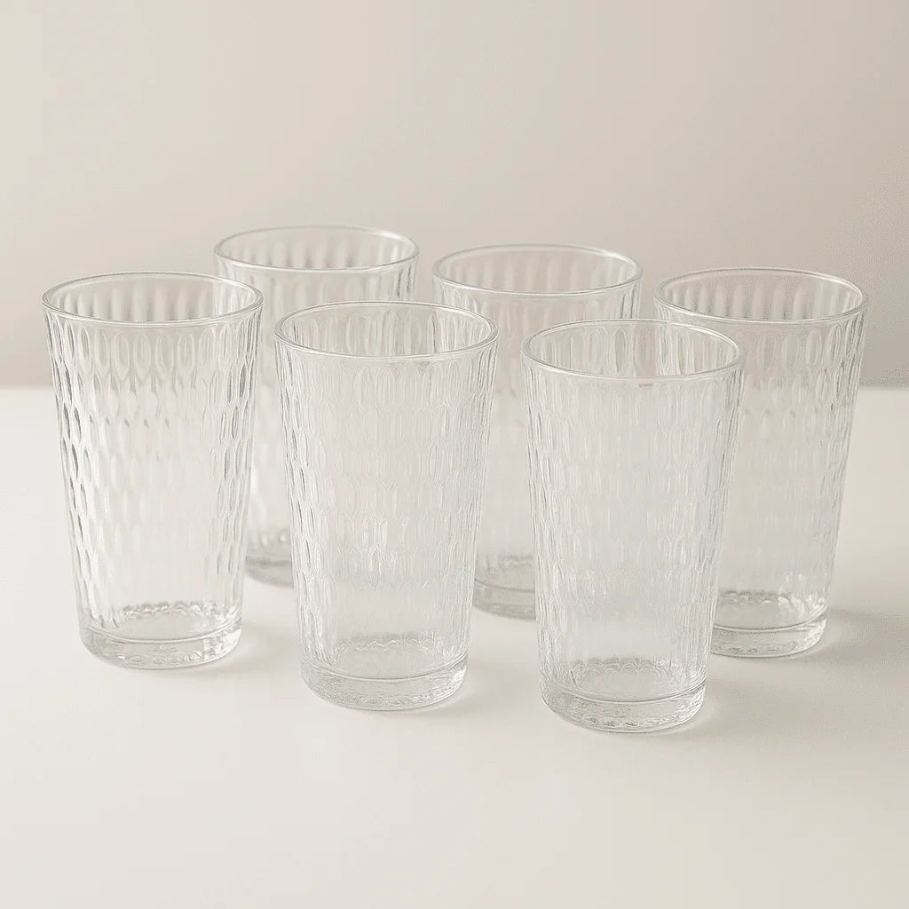 Conjunto de 6 Copos Decorativos de Vidro com Relevo Elegante 330ml alidolado