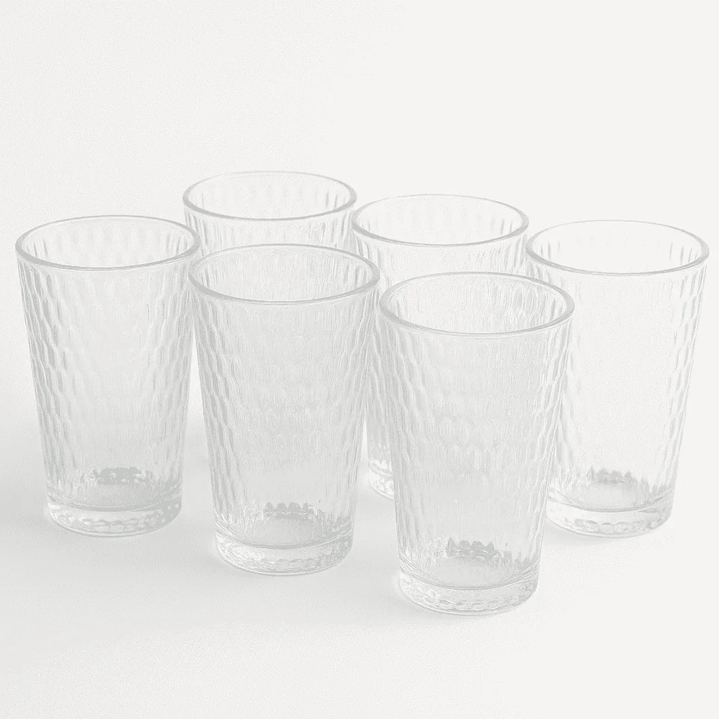 Conjunto de 6 Copos Decorativos de Vidro com Relevo Elegante 330ml alidolado