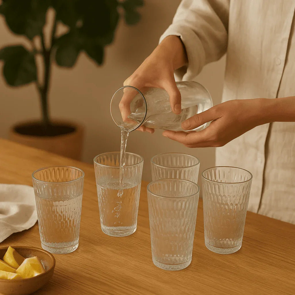 Conjunto de 6 Copos Decorativos de Vidro com Relevo Elegante 330ml alidolado