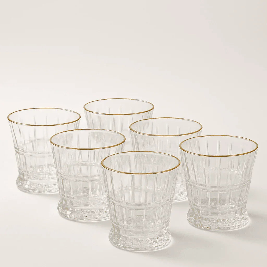 Conjunto de 6 Copos de Vidro Lapidado com Borda Dourada 260ml alidolado