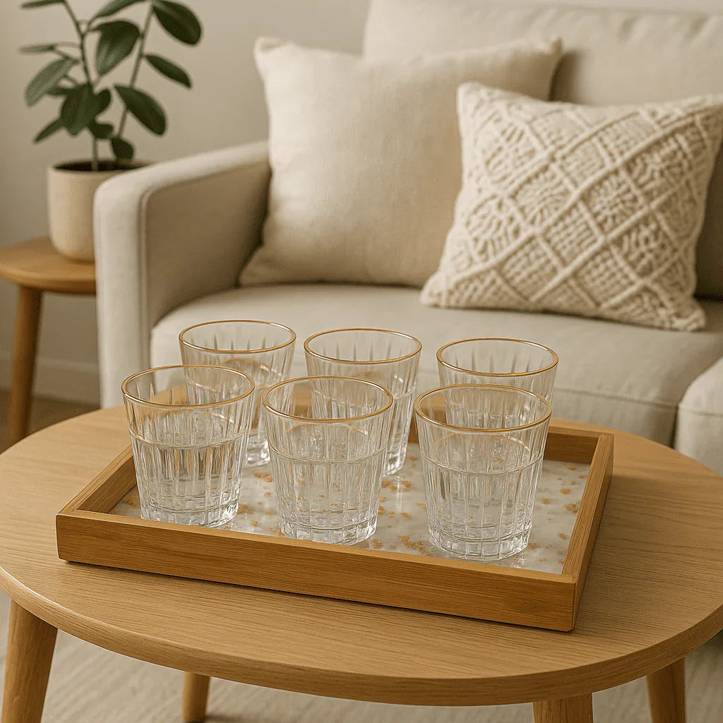 Conjunto de 6 Copos de Vidro Lapidado com Borda Dourada 260ml alidolado