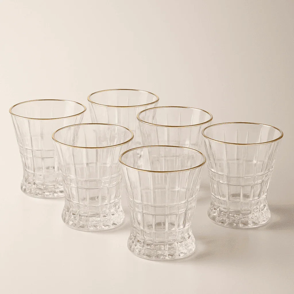 Conjunto de 6 Copos de Vidro Lapidado com Borda Dourada 260ml alidolado