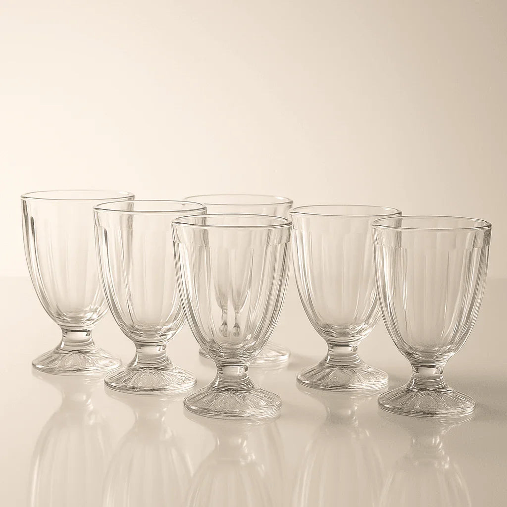 Conjunto de 6 Copos de Vidro Retrô com Base Trabalhada 400ml alidolado