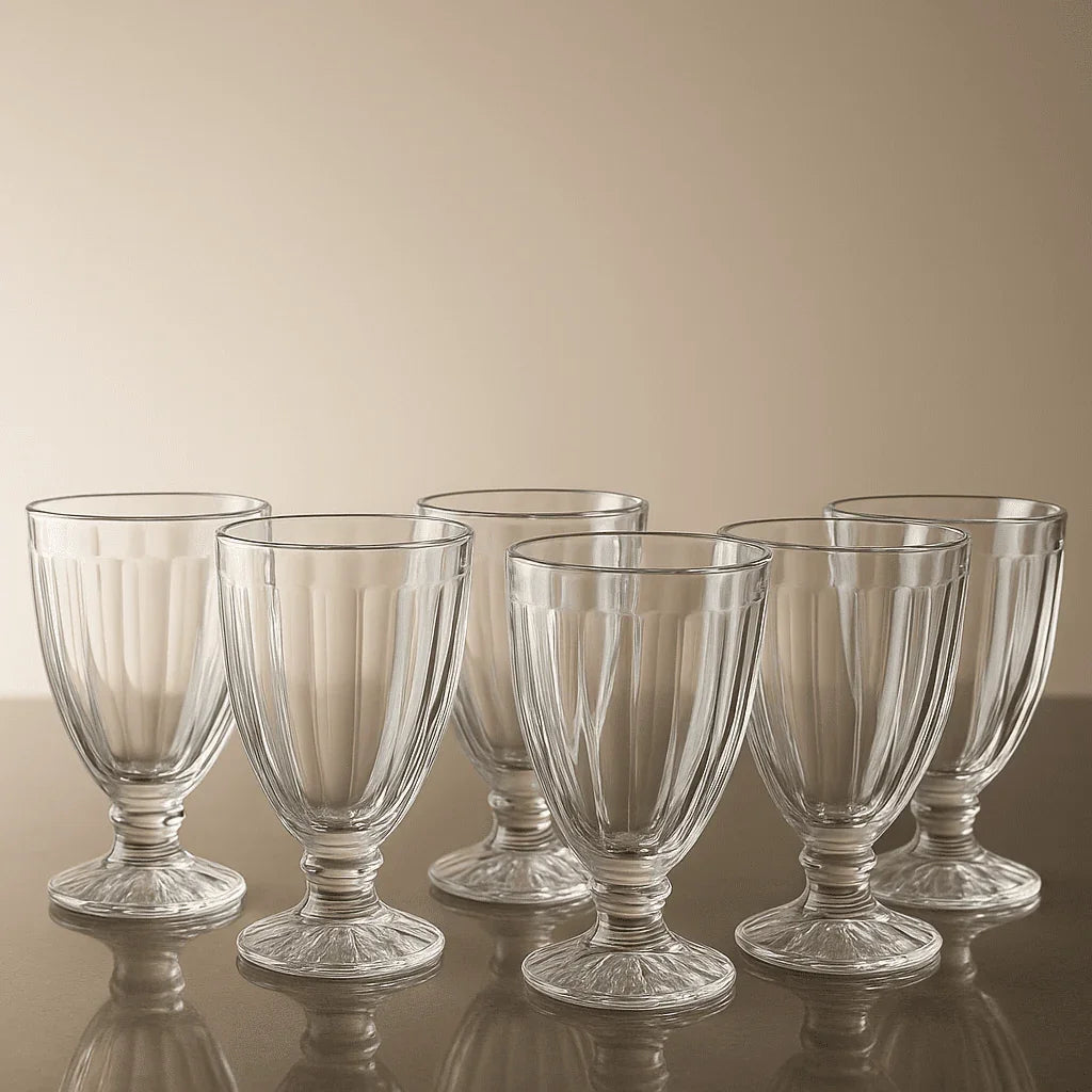Conjunto de 6 Copos de Vidro Retrô com Base Trabalhada 400ml alidolado