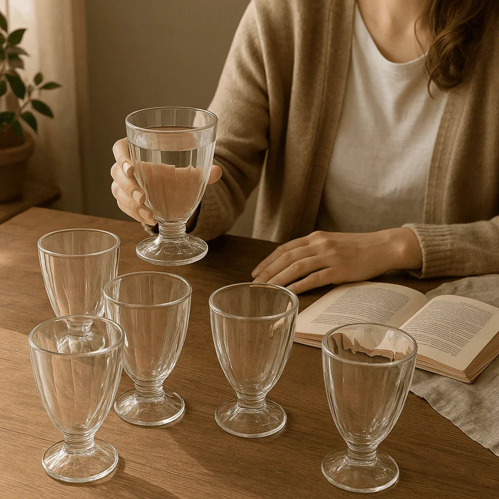 Conjunto de 6 Copos de Vidro Retrô com Base Trabalhada 400ml alidolado
