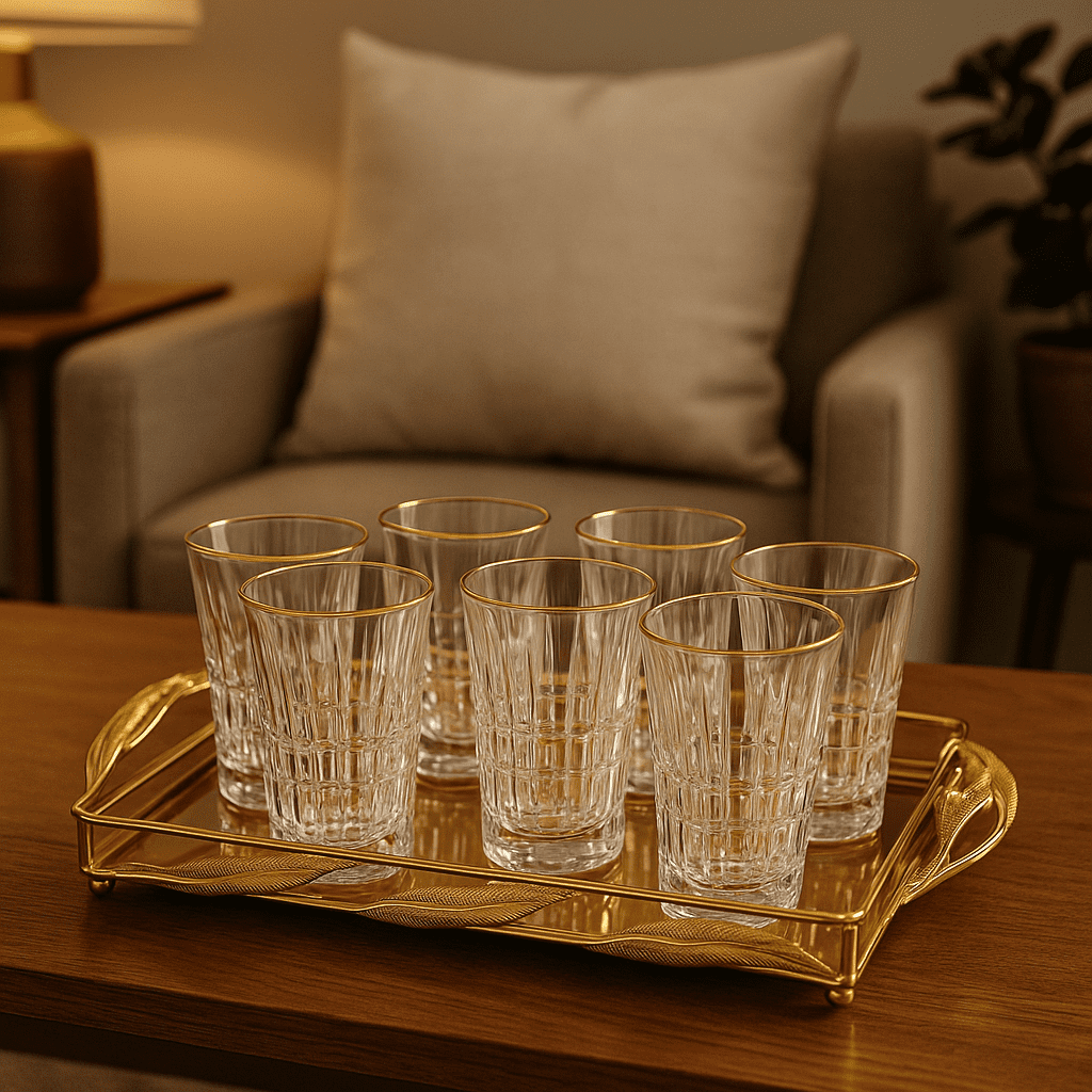 Conjunto de 6 Copos de Vidro com Borda Dourada 370ml alidolado