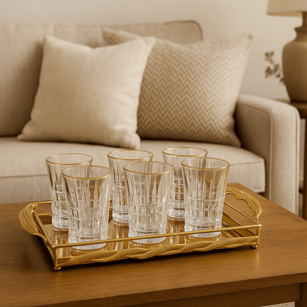Conjunto de 6 Copos de Vidro com Borda Dourada 370ml alidolado