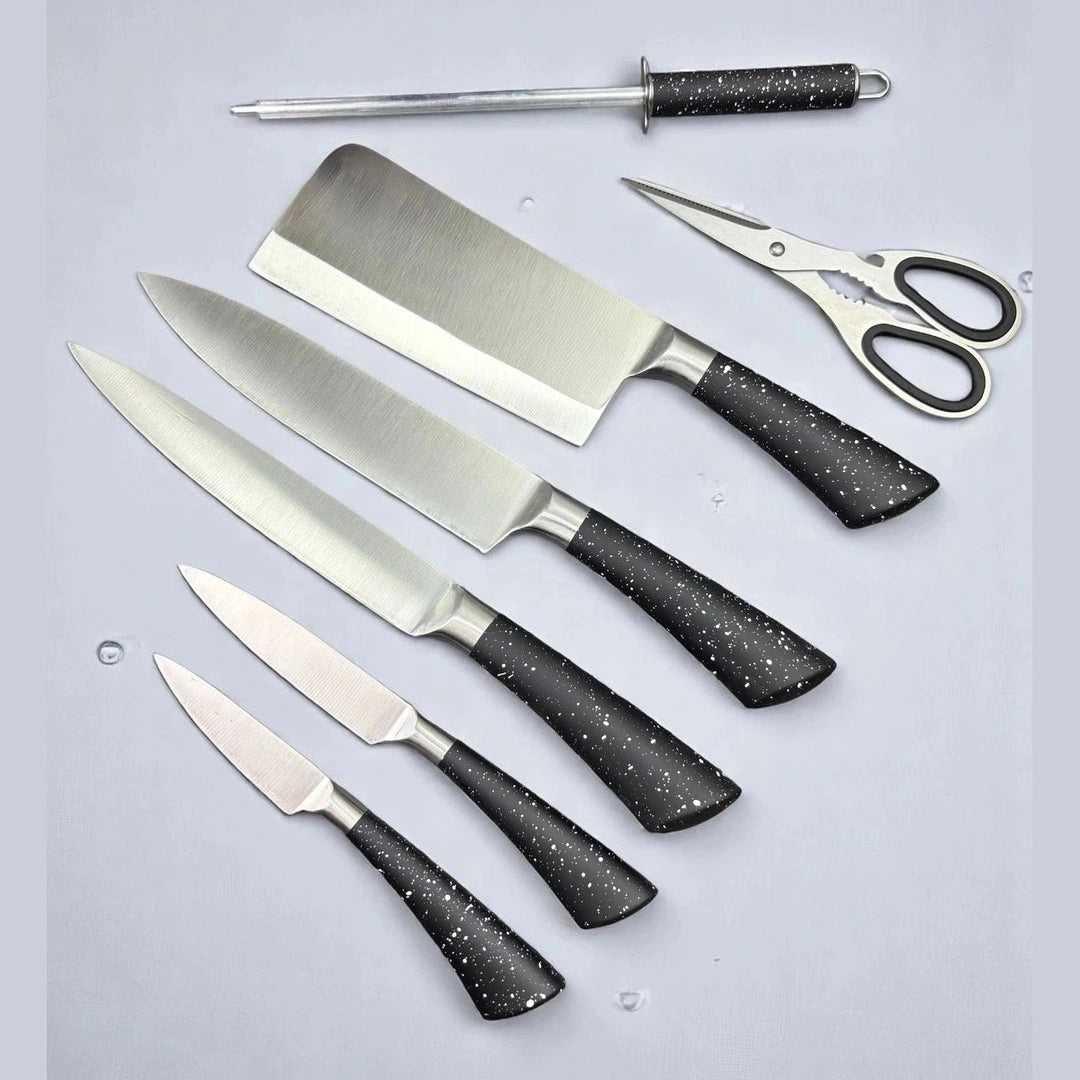 Conjunto de Facas Profissionais com Suporte Cinza Marmorizado alidolado