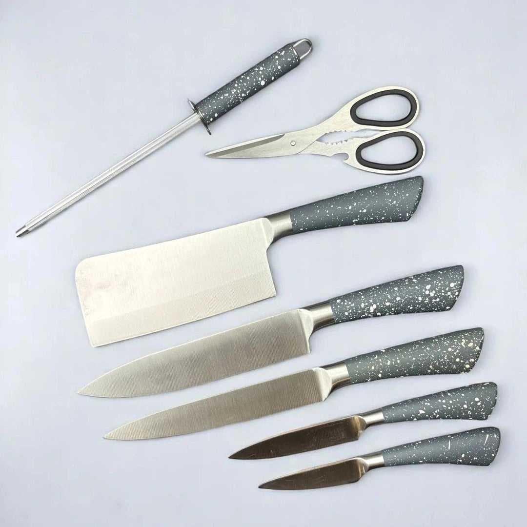 Conjunto de Facas Profissionais com Suporte Marmorizado Preto alidolado