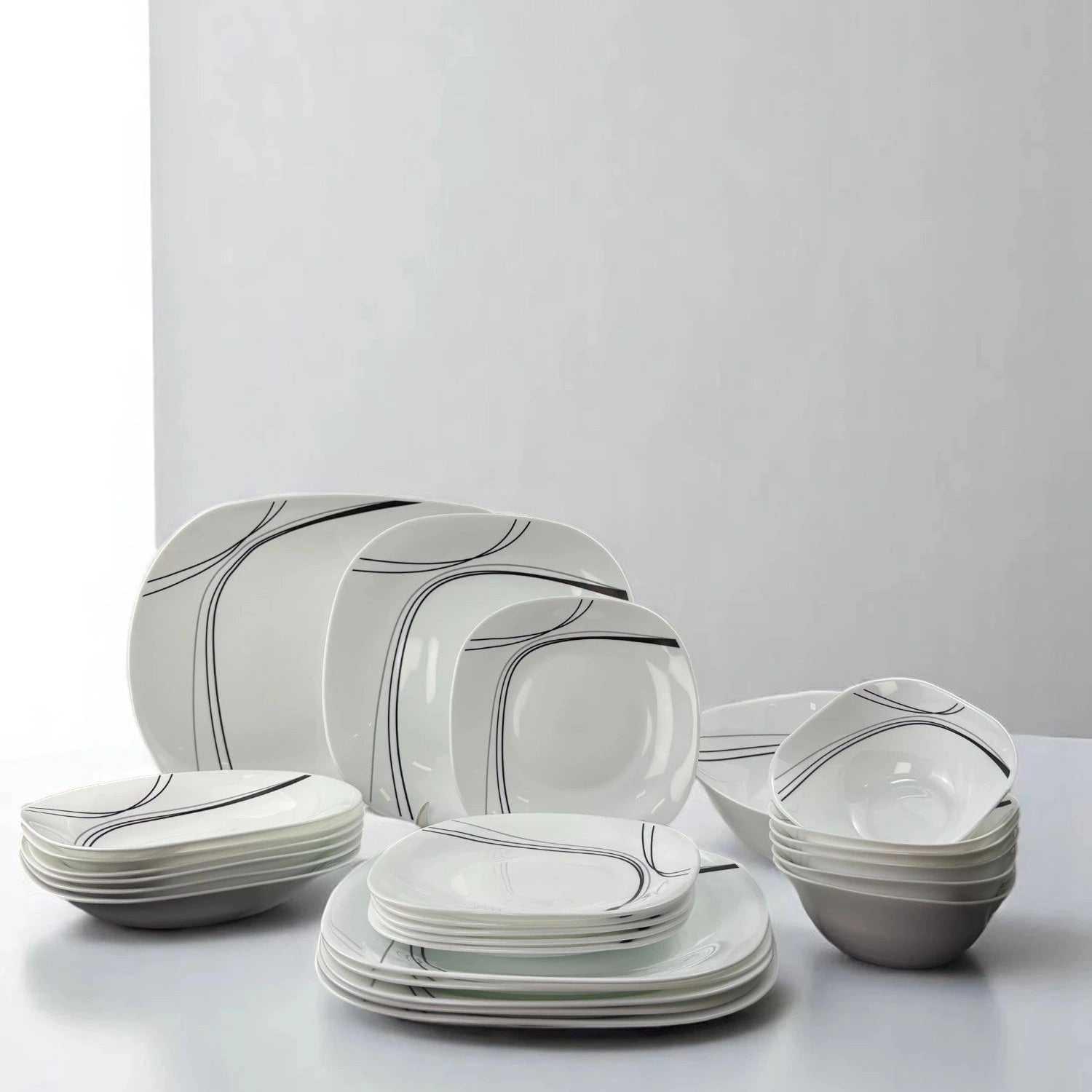 Conjunto de Jantar Branco com Detalhes Pretos – 26 Peças alidolado
