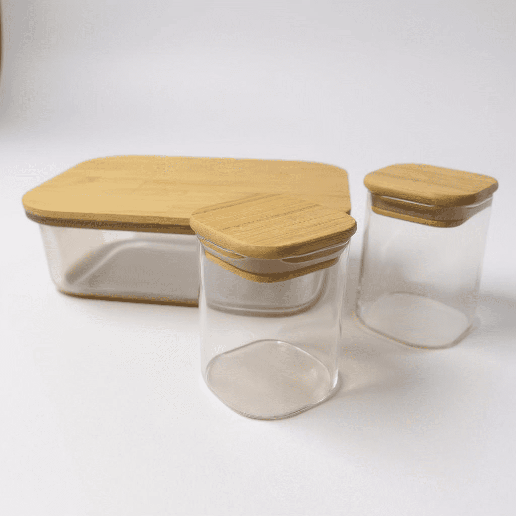 Conjunto de Potes Herméticos com Tampa de Bambu alidolado