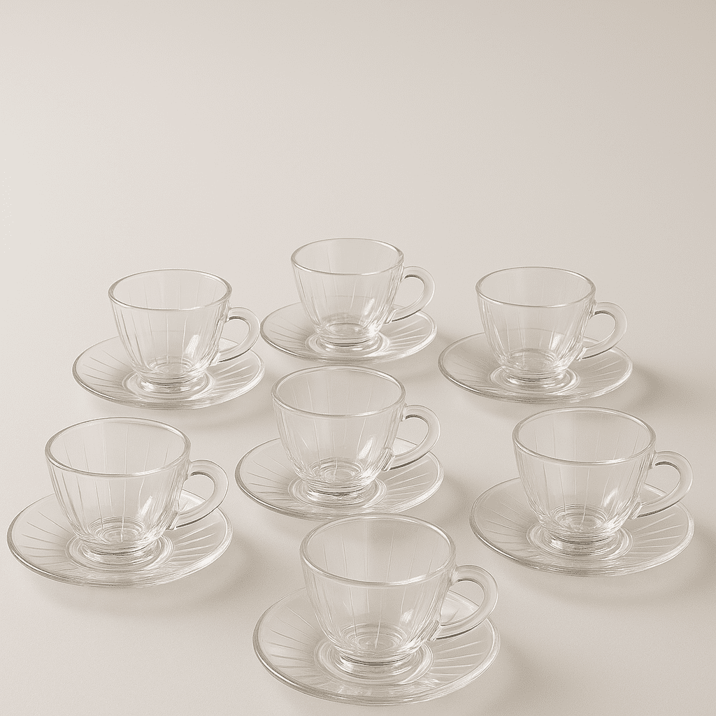 Conjunto de Xícaras e Pires de Vidro 150ml alidolado