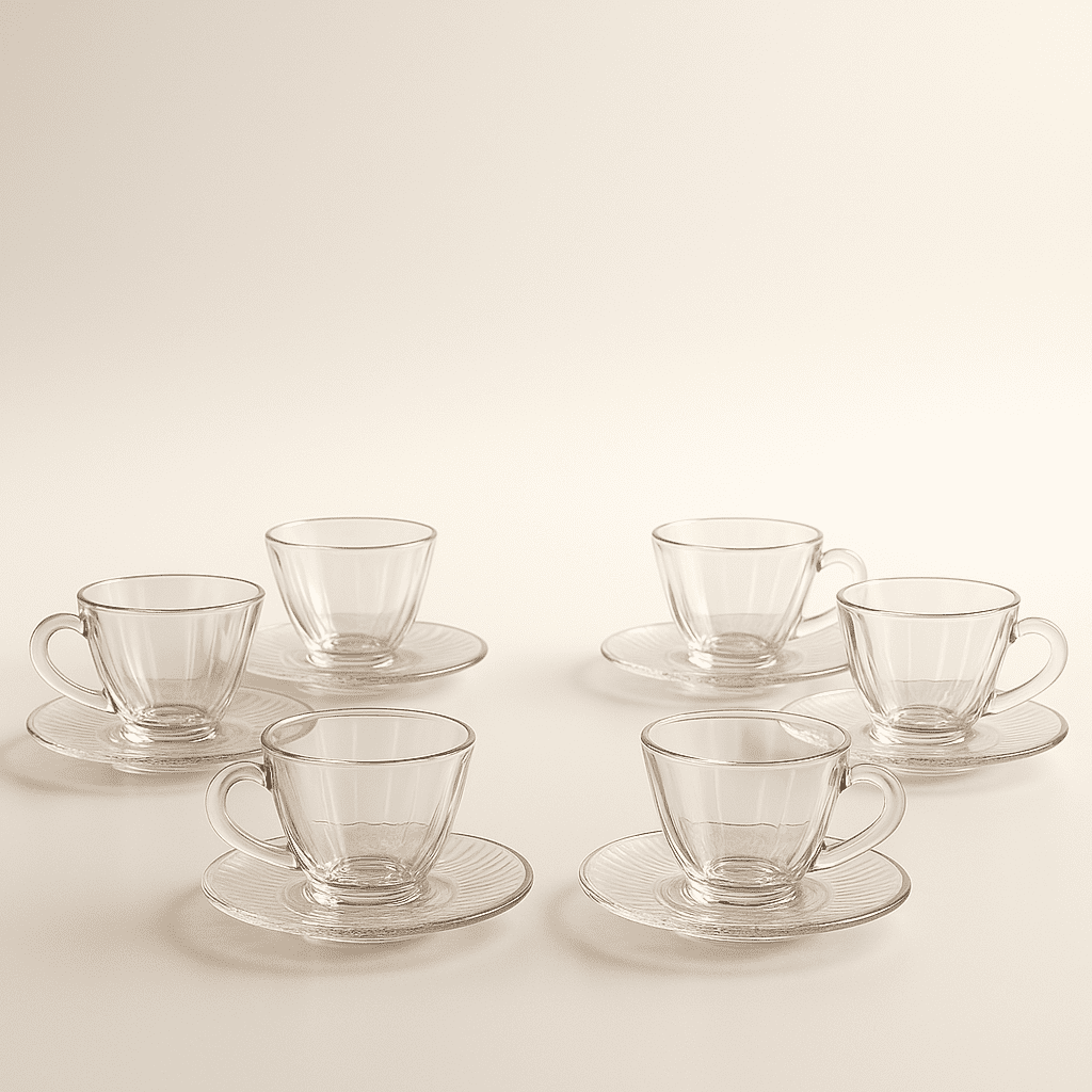 Conjunto de Xícaras e Pires de Vidro 150ml alidolado
