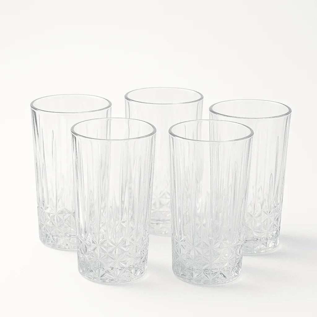Conjunto de 6 Copos Alto de Vidro 370ml com Detalhe Decorativo na Base alidolado