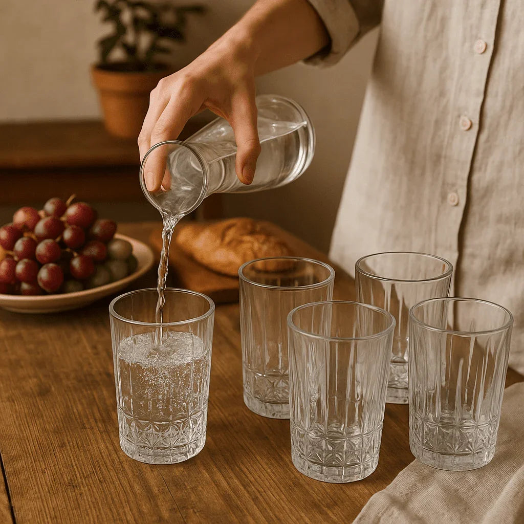 Conjunto de 6 Copos Alto de Vidro 370ml com Detalhe Decorativo na Base alidolado