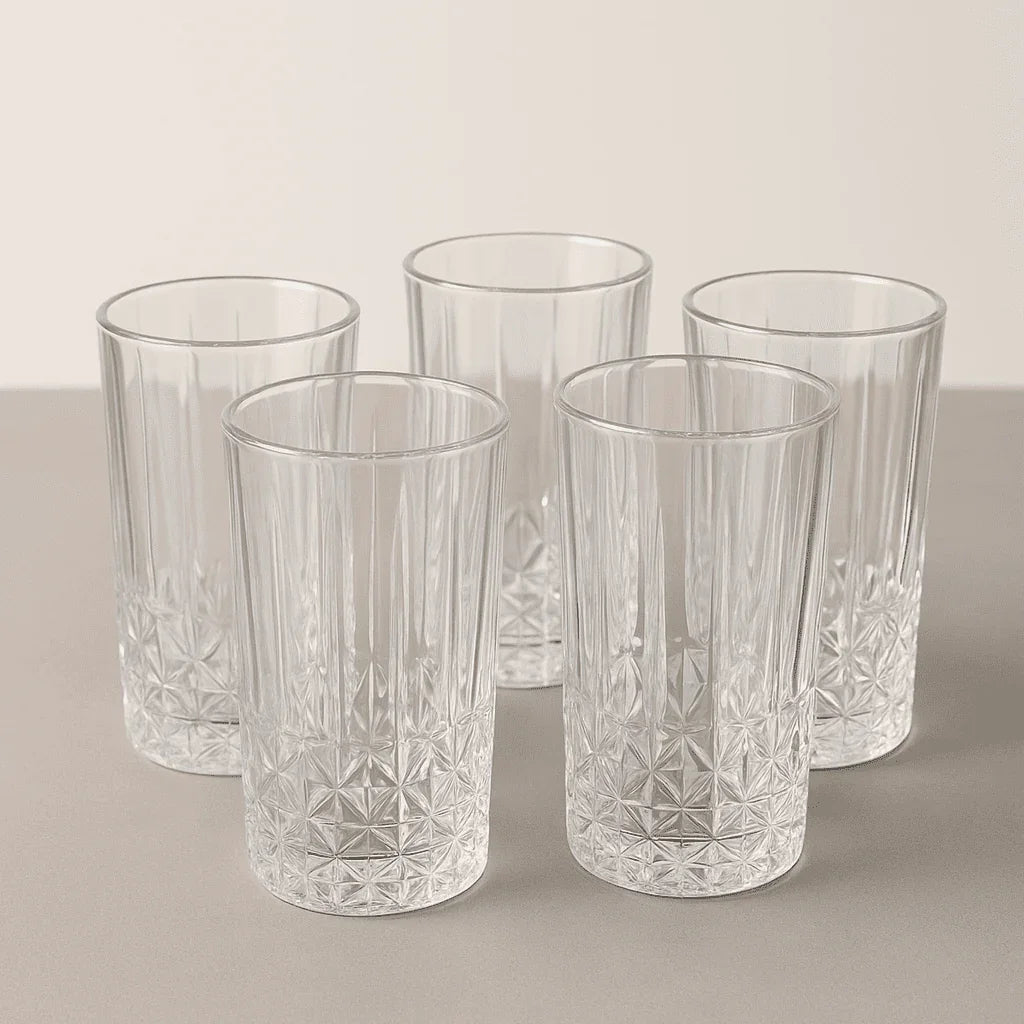 Conjunto de 6 Copos Alto de Vidro 370ml com Detalhe Decorativo na Base alidolado