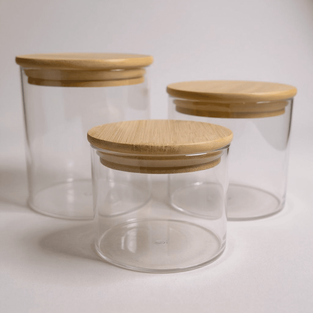 Kit 3 Potes Herméticos Redondo com Tampa de Bambu alidolado
