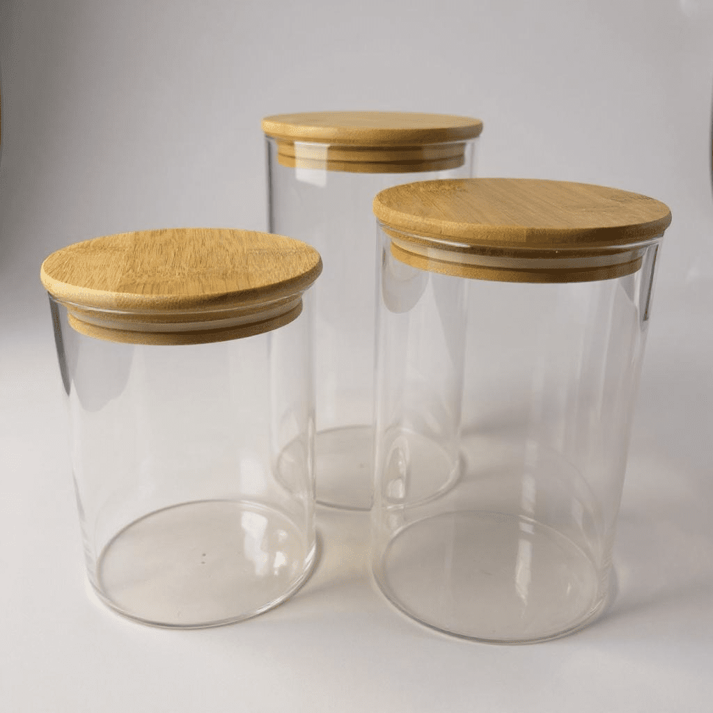Kit com 3 Potes Herméticos com Tampa de Bambu alidolado