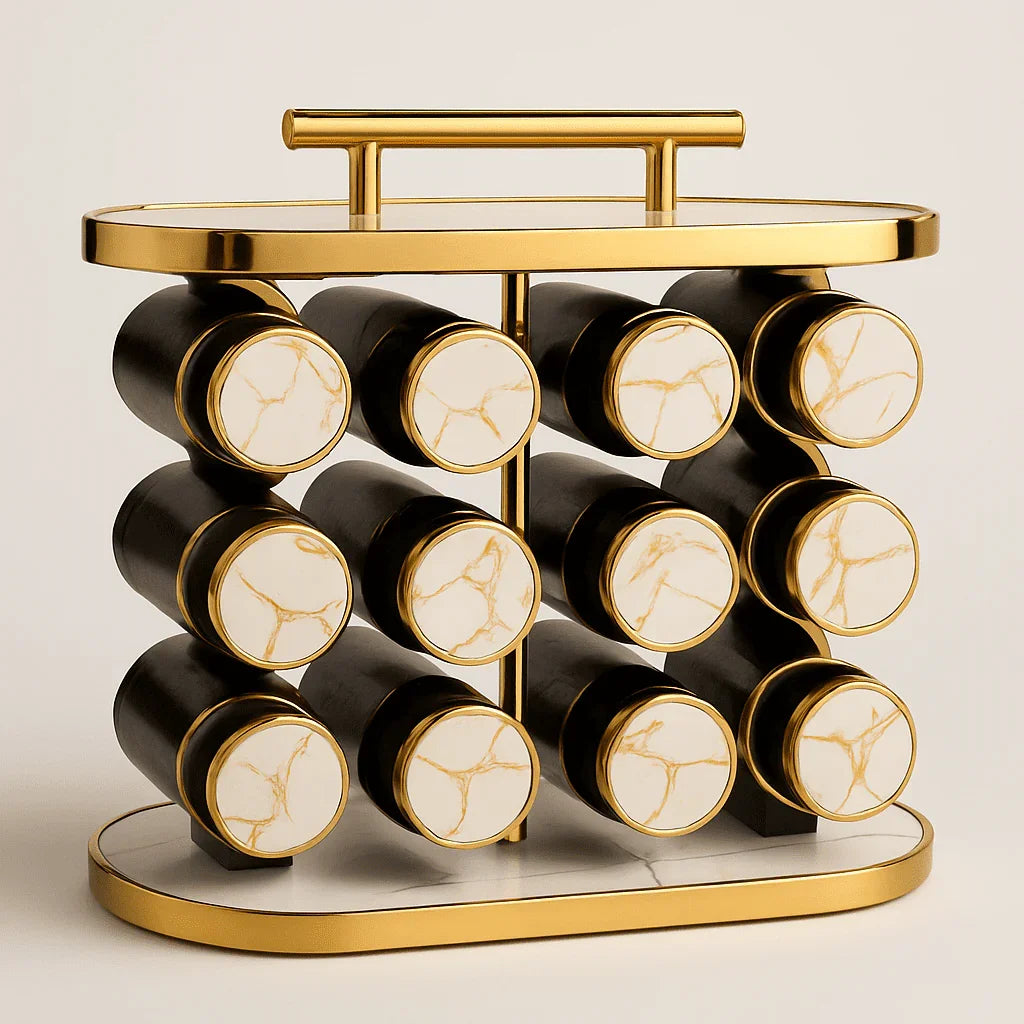 Organizador de Potes de Temperos com Suporte Branco e Dourado alidolado