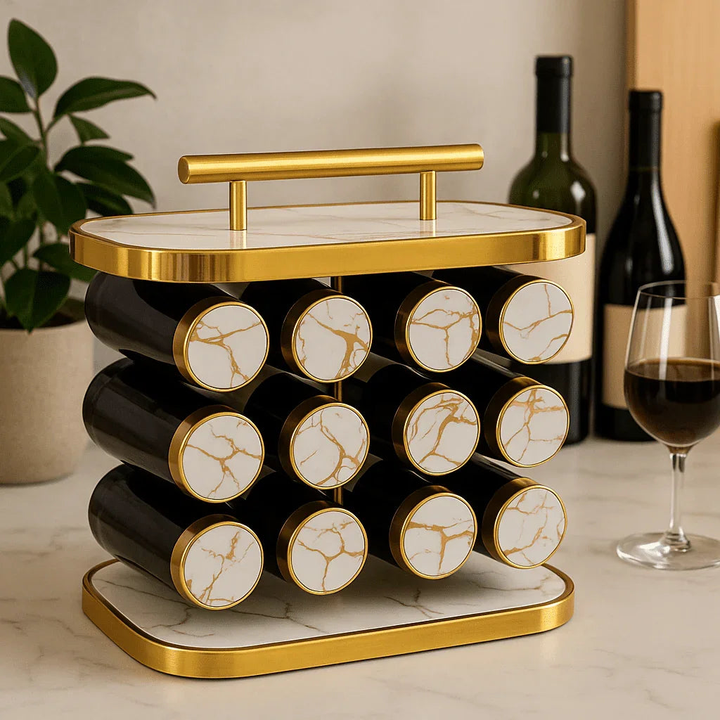 Organizador de Potes de Temperos com Suporte Branco e Dourado alidolado