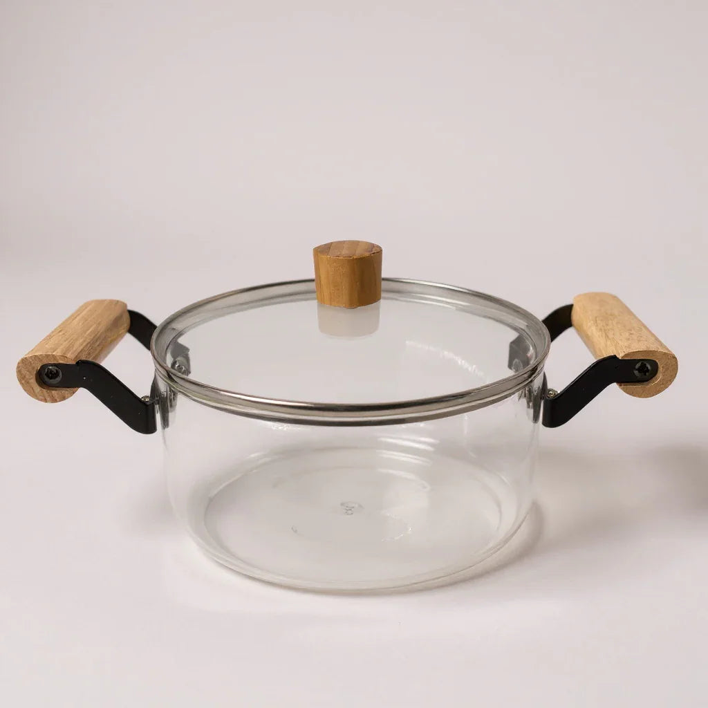 Panela de Vidro com Alças de Madeira 2,5L