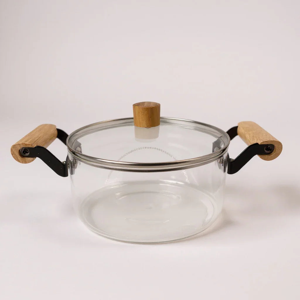 Panela de Vidro com Alças de Madeira 2,5L