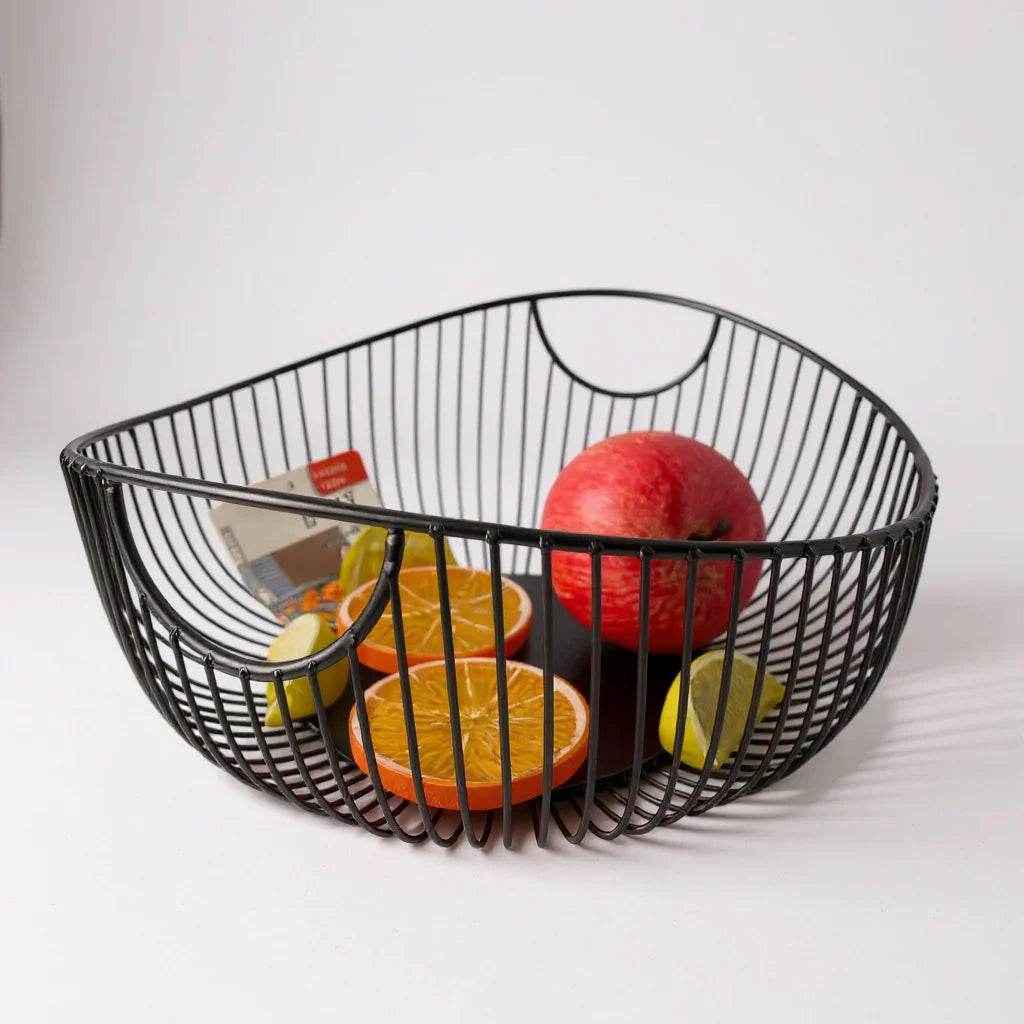 Suporte para Frutas em Metal – Cor Preto com Detalhes em Madeira, 1 unidade - Alidolado