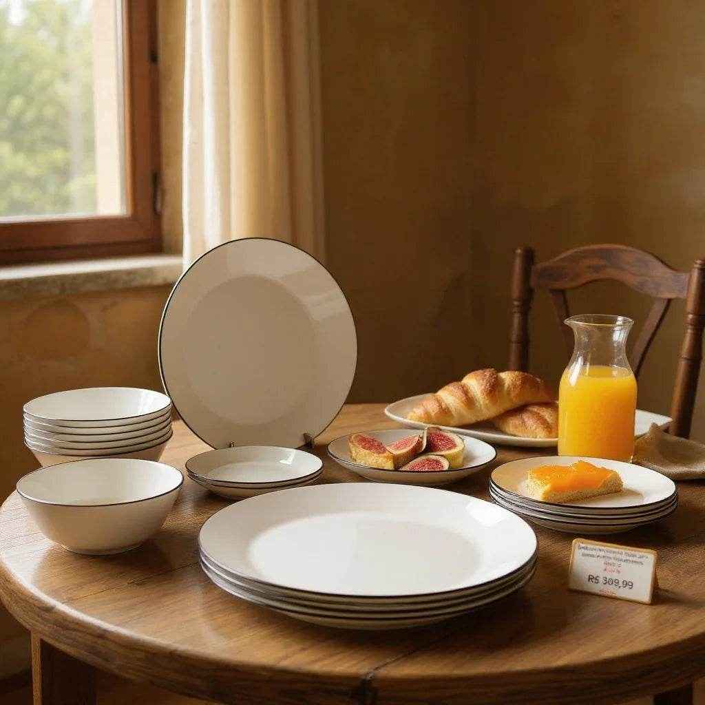 Jogo de Pratos Brancos com Borda Preta – 24 Peças - Alidolado