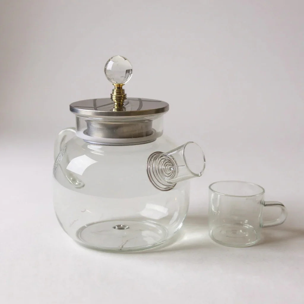 Conjunto de Chá em Vidro com Bule 1L e 6 Xícaras Transparentes