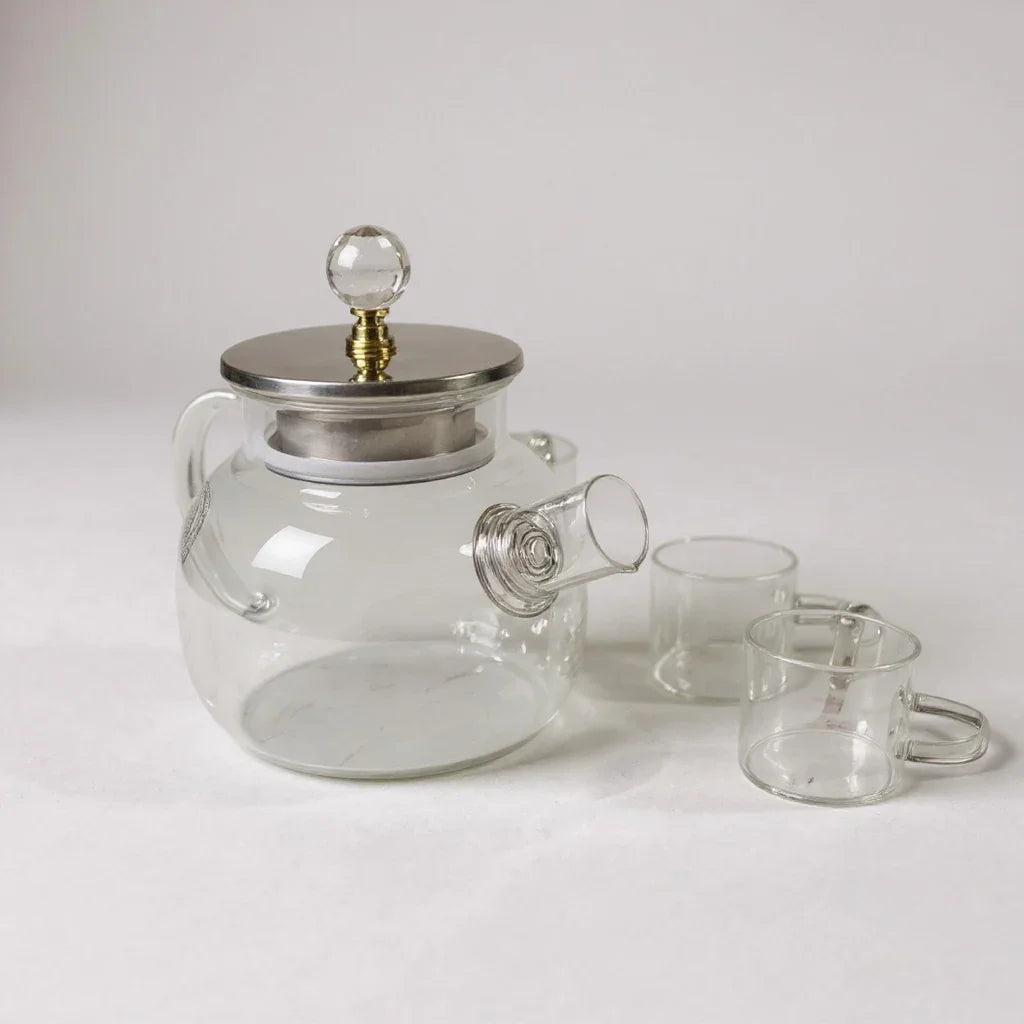 Conjunto de Chá em Vidro com Bule 1L e 6 Xícaras Transparentes