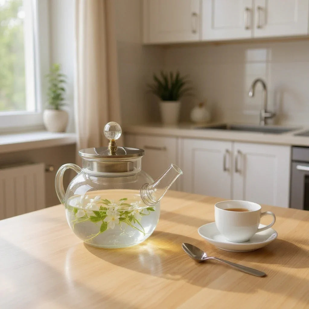 Conjunto de Chá em Vidro com Bule 1L e 6 Xícaras Transparentes